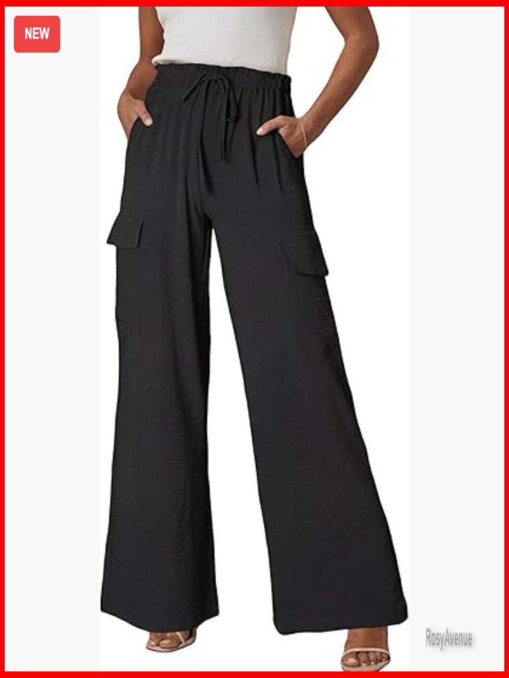 Wide Leg Cargo Pants Drawstring Waist Lightweight Polyester Casual Lounge